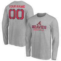 Customize Men's Atlanta Braves Baseball Evanston Stencil Long Sleeve baseball T-shirt - Heather Gray