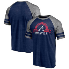 Men's Atlanta Braves Baseball Utility Two-Stripe Raglan Tri-Blend baseball T-shirt - Heather Navy