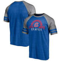 Men's Atlanta Braves Baseball Utility Two-Stripe Raglan Tri-Blend baseball T-shirt - Heather Royal