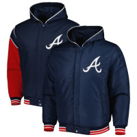 Men's Atlanta Braves JH Design Reversible Fleece Full-Snap baseball Hoodie Jacket - Navy Men's Atlanta Braves JH Design Reversible Fleece Full-Snap baseball Hoodie Jacket - Navy