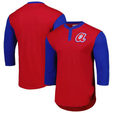 Men's Atlanta Braves Mitchell & Ness Cooperstown Collection Legendary Slub Henley 3/4-Sleeve baseball T-shirt - Red