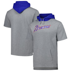 Men's Atlanta Braves Mitchell & Ness Postgame Short Sleeve Pullover baseball Hoodie - Heather Gray Men's Atlanta Braves Mitchell & Ness Postgame Short Sleeve Pullover baseball Hoodie - Heather Gray