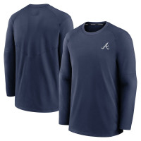 Men's Atlanta Braves Authentic Collection Logo Performance Long Sleeve baseball T-shirt - Navy