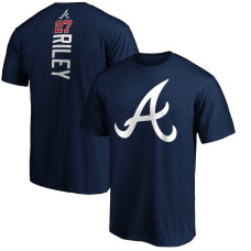 Men's Austin Riley Atlanta Braves Baseball Playmaker Name & Number baseball T-shirt - Navy Men's Austin Riley Atlanta Braves Baseball Playmaker Name & Number baseball T-shirt - Navy