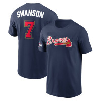 Men's Dansby Swanson Atlanta Braves 2022 Gold Program Player Name & Number baseball T-shirt - Navy