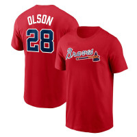 Men's Matt Olson Atlanta Braves Name & Number baseball T-shirt - Red Men's Matt Olson Atlanta Braves Name & Number baseball T-shirt - Red