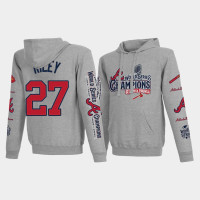 Atlanta Braves 27 Austin Riley 2021 World Series Champions Gray Pullover Hoodie