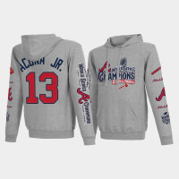 Atlanta Braves 13 Ronald Acuna Jr 2021 World Series Champions Gray Pullover Hoodie
