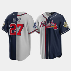 Official Men's Atlanta Braves 1995 Throwback Split Austin Riley Gray Navy 2021 World Series Champions Jersey