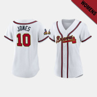 Women's Atlanta Braves #10 Chipper Jones White 2022 Gold Program Replica Jersey Women's Atlanta Braves #10 Chipper Jones White 2022 Gold Program Replica Jersey