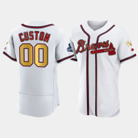 Men's Atlanta Braves 2022 World Series 4-Time-Champ Gold Program Custom White Jersey