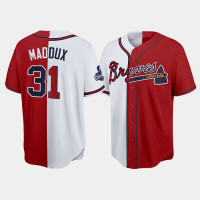 Official Men's Atlanta Braves Split Greg Maddux Red White 2021 World Series Champions Jersey Official Men's Atlanta Braves Split Greg Maddux Red White 2021 World Series Champions Jersey