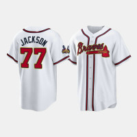#77 Luke Jackson Atlanta Braves Men's Replica 2022 Gold Program Jersey - White #77 Luke Jackson Atlanta Braves Men's Replica 2022 Gold Program Jersey - White