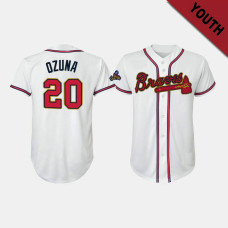 Youth Atlanta Braves #20 Marcell Ozuna Replica 2022 Gold Program Jersey - White