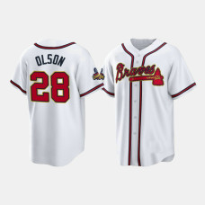 #28 Matt Olson Atlanta Braves Men's Replica 2022 Gold Program Jersey - White #28 Matt Olson Atlanta Braves Men's Replica 2022 Gold Program Jersey - White