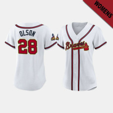 Women's Atlanta Braves #28 Matt Olson White 2022 Gold Program Replica Jersey Women's Atlanta Braves #28 Matt Olson White 2022 Gold Program Replica Jersey