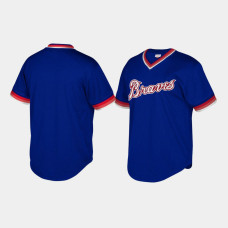 Atlanta Braves Cooperstown Collection Mesh Wordmark V-Neck Royal Mitchell & Ness Jersey Men's