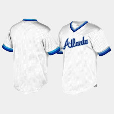 Atlanta Braves Cooperstown Collection Mesh Wordmark V-Neck White Mitchell & Ness Jersey Men's