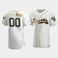 Men's Atlanta Braves #00 Custom White Golden Edition Authentic Jersey