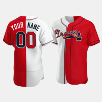 Men's Atlanta Braves Custom #00 White Red Split Authentic Jersey