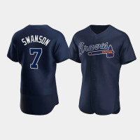 Men's Atlanta Braves #7 Dansby Swanson Navy Authentic Player 2020 Alternate Jersey Men's Atlanta Braves #7 Dansby Swanson Navy Authentic Player 2020 Alternate Jersey