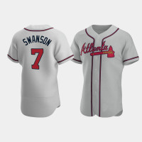 Men's Atlanta Braves #7 Dansby Swanson Gray Authentic 2020 Road Jersey Men's Atlanta Braves #7 Dansby Swanson Gray Authentic 2020 Road Jersey