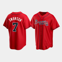 Men's Atlanta Braves #7 Dansby Swanson Red 2020 Replica Alternate Jersey Men's Atlanta Braves #7 Dansby Swanson Red 2020 Replica Alternate Jersey