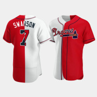 Men's Atlanta Braves Dansby Swanson #7 White Red Split Authentic Jersey Men's Atlanta Braves Dansby Swanson #7 White Red Split Authentic Jersey