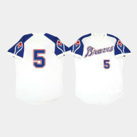 Men's Atlanta Braves #5 Freddie Freeman White Cooperstown Throwback Home Jersey