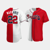 Men's Atlanta Braves Nick Markakis #22 White Red Split Authentic Jersey Men's Atlanta Braves Nick Markakis #22 White Red Split Authentic Jersey