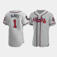 Men's Atlanta Braves Ozzie Albies Gray 2021 All-Star Authentic Road Game Patch Jersey