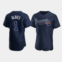 Men's Atlanta Braves #1 Ozzie Albies Navy Authentic Player 2020 Alternate Jersey Men's Atlanta Braves #1 Ozzie Albies Navy Authentic Player 2020 Alternate Jersey