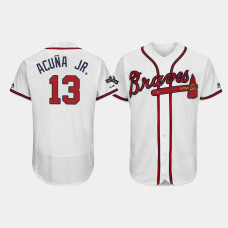 Men's Atlanta Braves #13 Ronald Acuna Jr. White 2019 Postseason Authentic Flex Base Jersey Men's Atlanta Braves #13 Ronald Acuna Jr. White 2019 Postseason Authentic Flex Base Jersey
