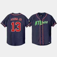 Men's Atlanta Braves Ronald Acuna Jr. Navy 25th Anniversary Baseball Jersey Men's Atlanta Braves Ronald Acuna Jr. Navy 25th Anniversary Baseball Jersey