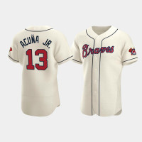 Men's Atlanta Braves #13 Ronald Acuna Jr. Cream Authentic 2020 Alternate Jersey Men's Atlanta Braves #13 Ronald Acuna Jr. Cream Authentic 2020 Alternate Jersey