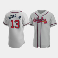 Men's Atlanta Braves #13 Ronald Acuna Jr. Gray Authentic 2020 Road Jersey Men's Atlanta Braves #13 Ronald Acuna Jr. Gray Authentic 2020 Road Jersey