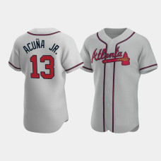 Men's Atlanta Braves #13 Ronald Acuna Jr. Gray Authentic 2020 Road Jersey Men's Atlanta Braves #13 Ronald Acuna Jr. Gray Authentic 2020 Road Jersey