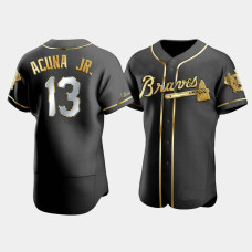 Men's Atlanta Braves Ronald Acuna Jr. #13 Black Gold Edition Authentic Jersey Men's Atlanta Braves Ronald Acuna Jr. #13 Black Gold Edition Authentic Jersey