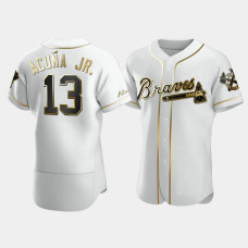 Men's Atlanta Braves #13 Ronald Acuna Jr. White Golden Edition Authentic Jersey Men's Atlanta Braves #13 Ronald Acuna Jr. White Golden Edition Authentic Jersey