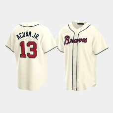 Men's Atlanta Braves #13 Ronald Acuna Jr. Cream 2020 Replica Alternate Jersey Men's Atlanta Braves #13 Ronald Acuna Jr. Cream 2020 Replica Alternate Jersey
