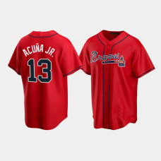 Men's Atlanta Braves #13 Ronald Acuna Jr. Red 2020 Replica Alternate Jersey Men's Atlanta Braves #13 Ronald Acuna Jr. Red 2020 Replica Alternate Jersey