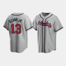 Men's Atlanta Braves #13 Ronald Acuna Jr. Gray 2020 Replica Road Jersey Men's Atlanta Braves #13 Ronald Acuna Jr. Gray 2020 Replica Road Jersey