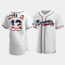 Men's Atlanta Braves #13 Ronald Acuna Jr. White 4th of July 2020 Stars & Stripes Jersey Men's Atlanta Braves #13 Ronald Acuna Jr. White 4th of July 2020 Stars & Stripes Jersey