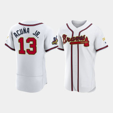 Atlanta Braves Ronald Acuna Jr. Men's White Authentic 2022 Gold Program Jersey Atlanta Braves Ronald Acuna Jr. Men's White Authentic 2022 Gold Program Jersey