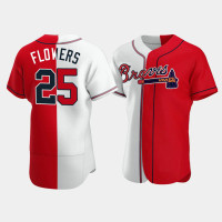 Men's Atlanta Braves Tyler Flowers #25 White Red Split Authentic Jersey Men's Atlanta Braves Tyler Flowers #25 White Red Split Authentic Jersey