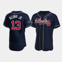 Official Men's Atlanta Braves Authentic Ronald Acuna Jr. Navy 2021 World Series Champions Jersey
