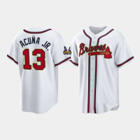 #13 Ronald Acuna Jr. Atlanta Braves Men's Replica 2022 Gold Program Jersey - White #13 Ronald Acuna Jr. Atlanta Braves Men's Replica 2022 Gold Program Jersey - White