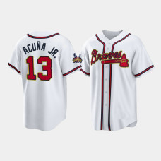 #13 Ronald Acuna Jr. Atlanta Braves Men's Replica 2022 Gold Program Jersey - White #13 Ronald Acuna Jr. Atlanta Braves Men's Replica 2022 Gold Program Jersey - White