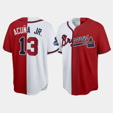 Official Men's Atlanta Braves Split Ronald Acuna Jr. Red White 2021 World Series Champions Jersey Official Men's Atlanta Braves Split Ronald Acuna Jr. Red White 2021 World Series Champions Jersey