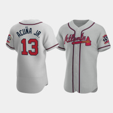 Men's Atlanta Braves World Series Ronald Acuna Jr. Gray 150th Anniversary Jersey Men's Atlanta Braves World Series Ronald Acuna Jr. Gray 150th Anniversary Jersey